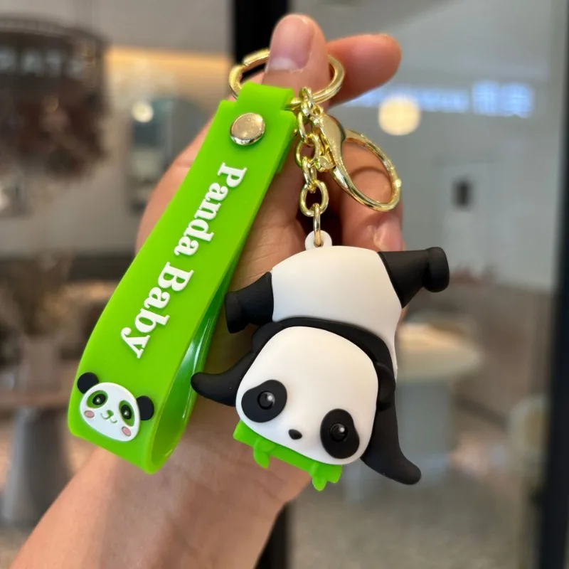 Cartoon bamboo panda key chain cute panda couple bag pendant holiday baby catching machine small gift cute keychain