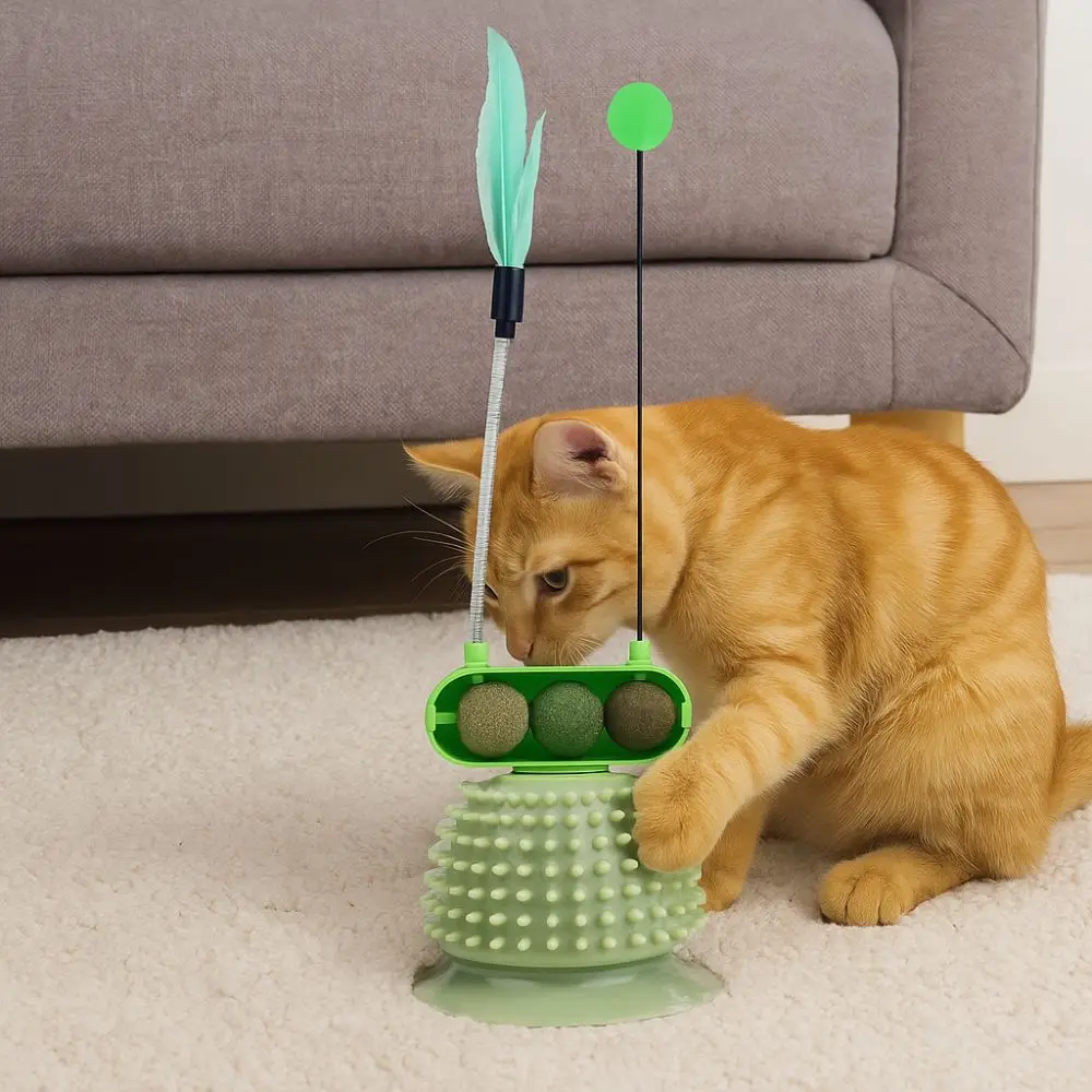 

Wear Resistant Cat Spinning Wheel Toy Detachable with Feather Cat Teaser Stick with Ball Cat Floating Hair Toy Relieve Boredom