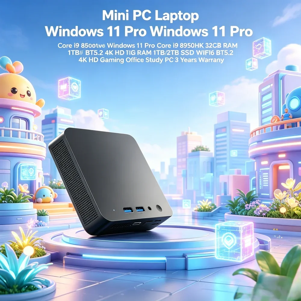 Mini PC Laptop Win11 Pro Core i9 8950HK 32GB RAM 1TB/2TB SSD WiFi6 BT5.2 4K HD Gaming Office PC 3-Year Warranty