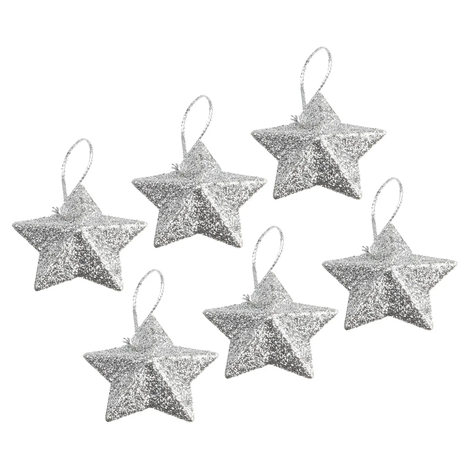 6PCS Glitter Star Pendant Christmas Tree Hangings Decorations Plastic 5cm Stars Craft Ornament For Birthday Party Home Decors