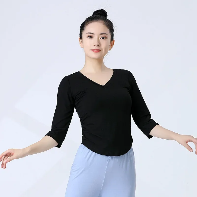 Одежда для танцевальных тренировок, современная танцевальная одежда, черная художественная тестовая одежда для тела, женские классические топы для народных танцев