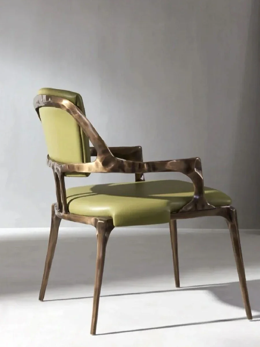 

Luxury pure copper dining chair living room home leather single chair modern designer high-end custom backrest leisure chair