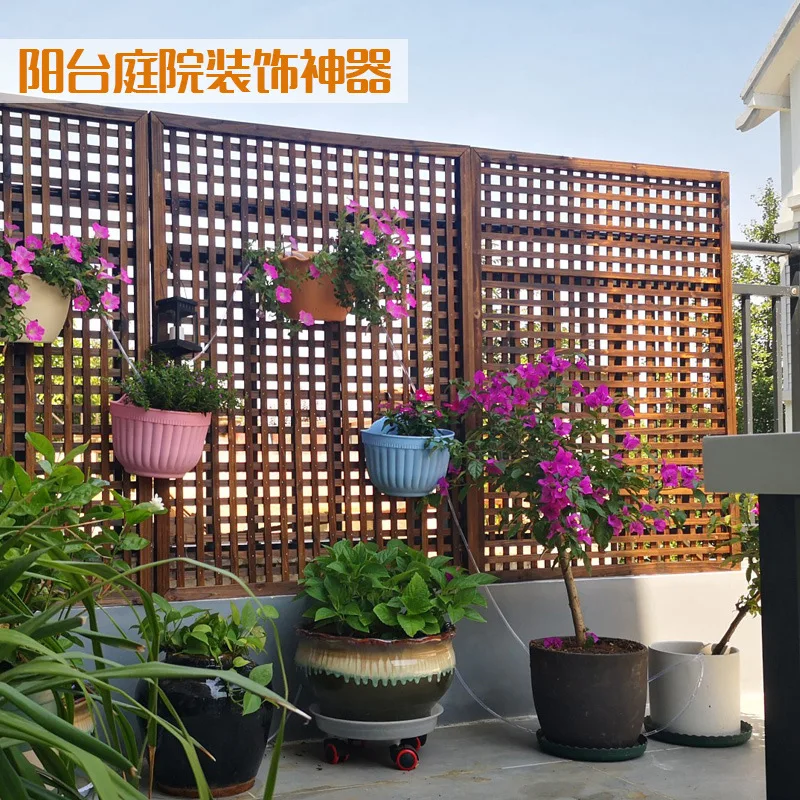 Anti-corrosion wood grille outdoor screen, solid wood fence partition, outdoor courtyard covering, garden lattice checkered wood