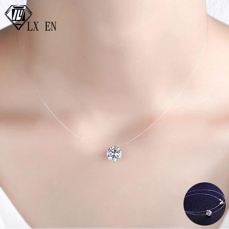 LXOEN Fashion Zircon Pendant Necklace Invisible Fishing Line Necklace for Women WIth Crystal Girl Choker Necklace Jewelry Gift