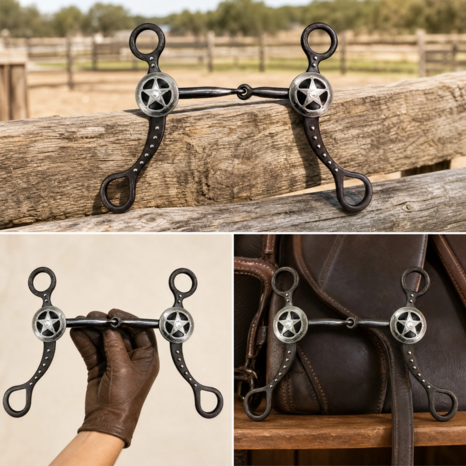 Star Concho Western Bit Engraved Low-Carbon Steel Horse Bit with Antique Bronze Finish Responsive Effective Communication