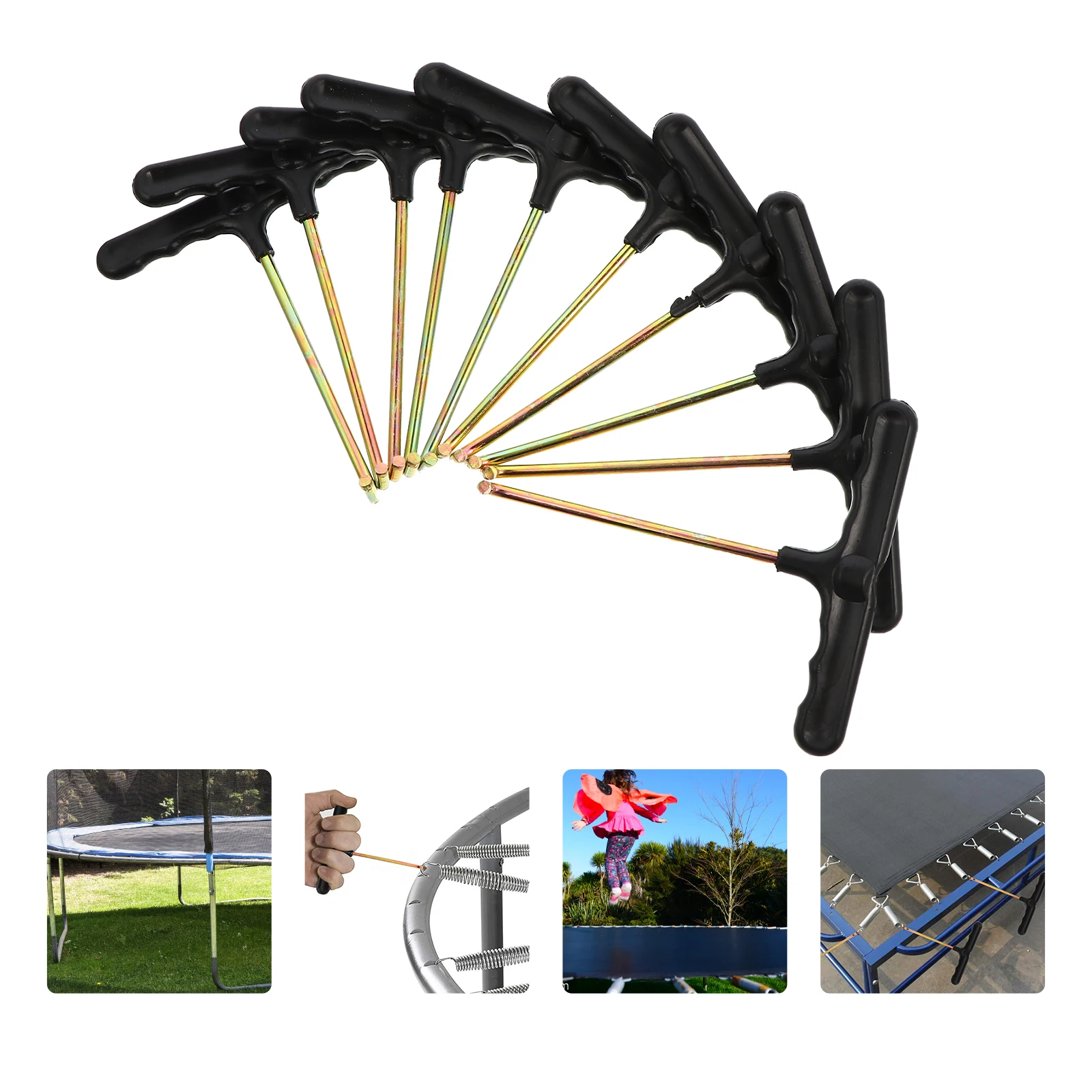 

10pcs Trampoline T-Hook Tool Spring Puller For Trampoline Spring Adjustment Durable 5Mm Metal Hook With Finger Grooves Handle
