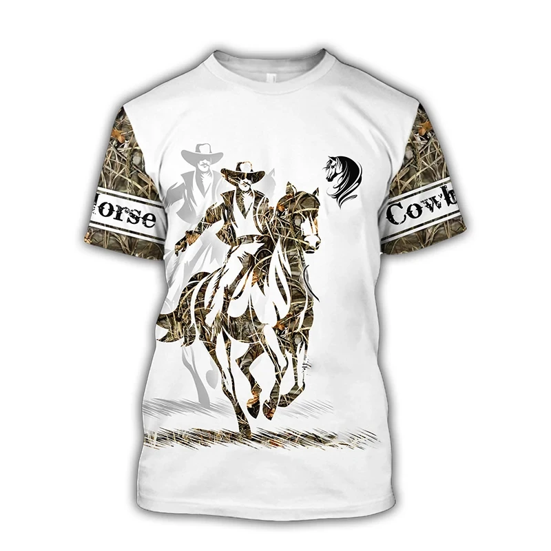 Summer Men\'s T-Shirt Horse Racing White Horse Tshirts Fashion Cool Horse Racing 3D Print Male Tops Oversized Harajuku Clothing