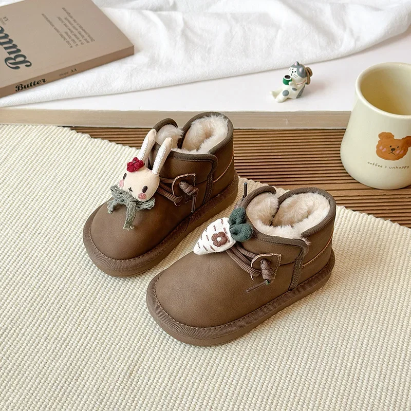 

Girls Cotton Boots Round Toes Versatile Kids Short Boots Sweet Bunny 2025 Winter New Children Ankle Boots Princess Style Soft