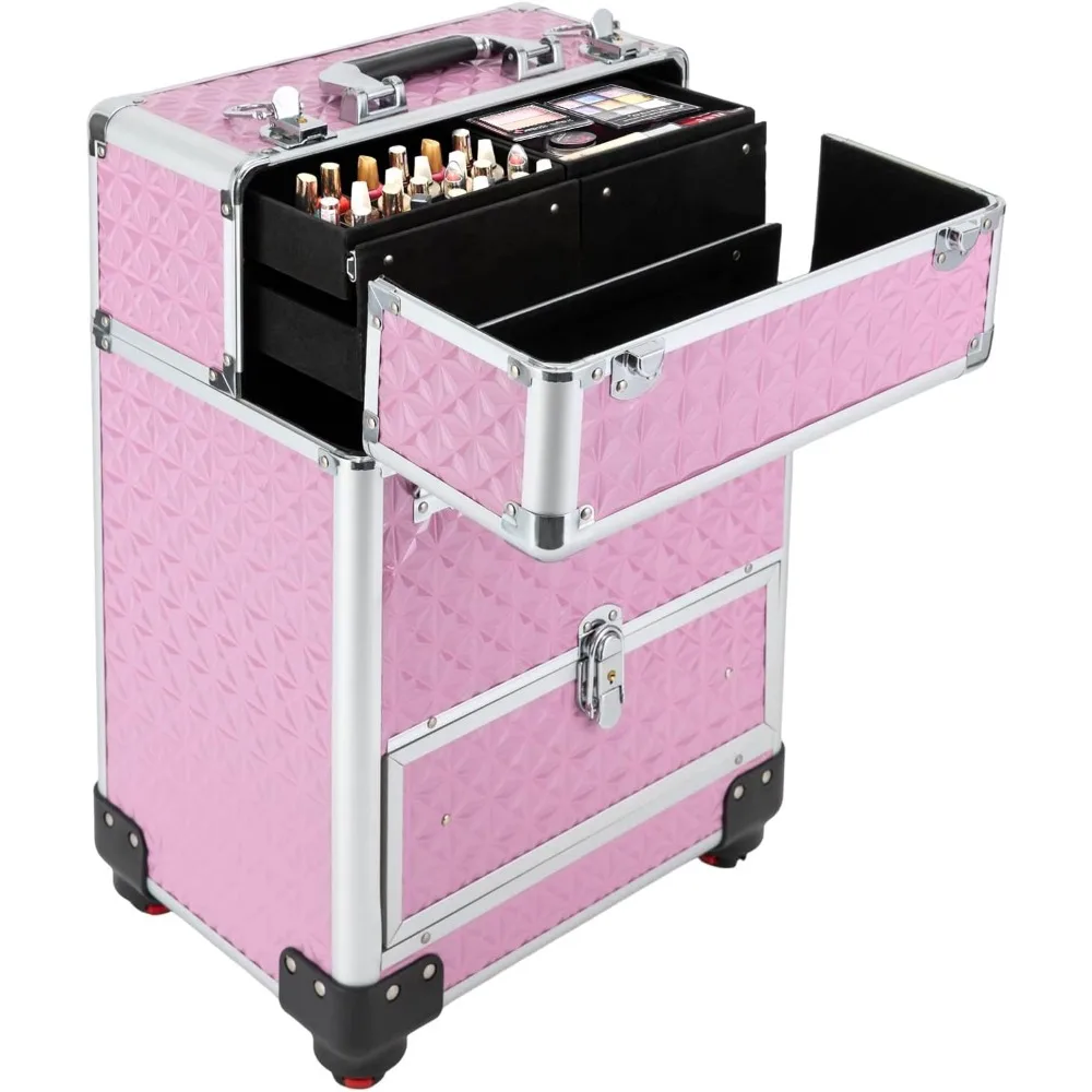

Rolling Makeup Case Manicure Storage Case Organizer Professional Makeup Trolley for Studio Travelling Nail Technician