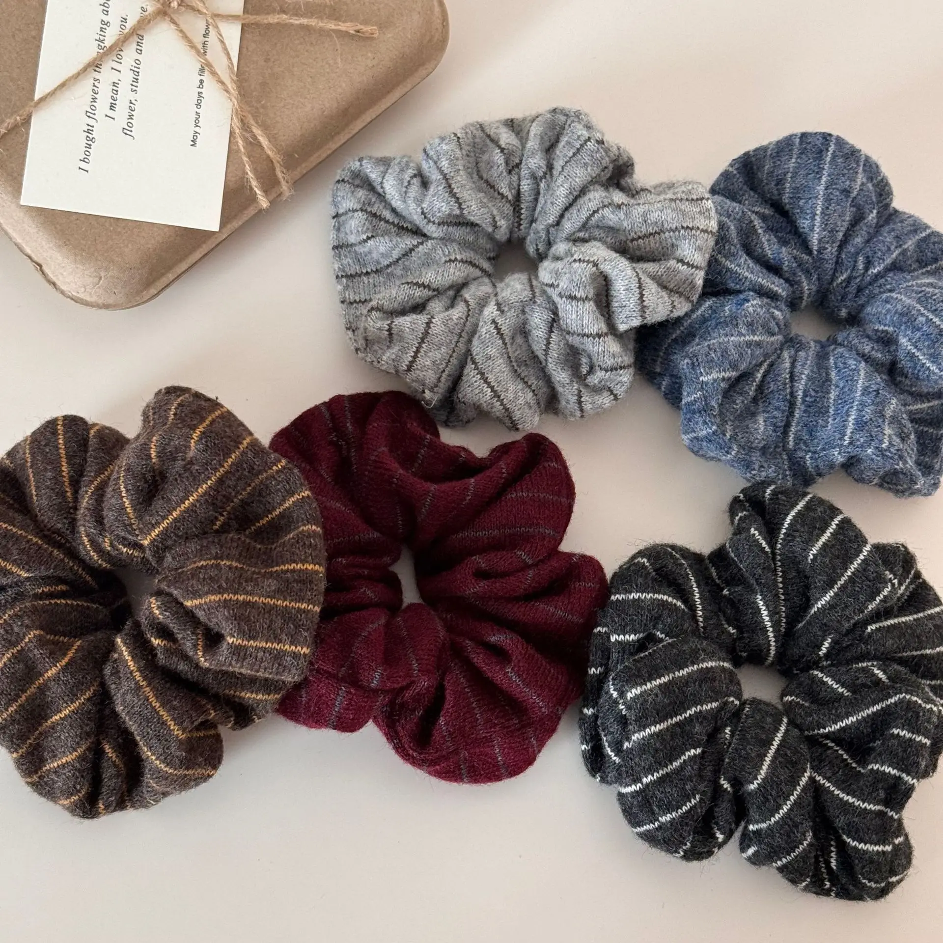 

Wool Knitted Striped Hair Scrunchies Large Elastic Hair Ties Women Girls Rubber Hair Bands Ponytail Hair Accessories Fashion