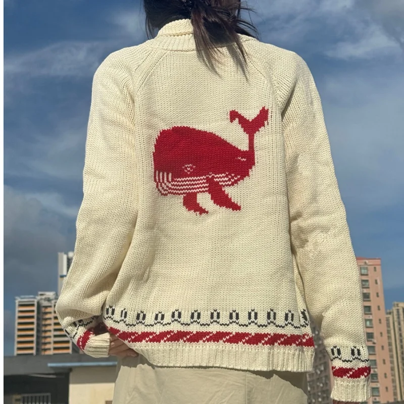 Women's Shawl Collar Cardigan Long Sleeve V Neck Graphic Print Button Down Sweater Knit Tops