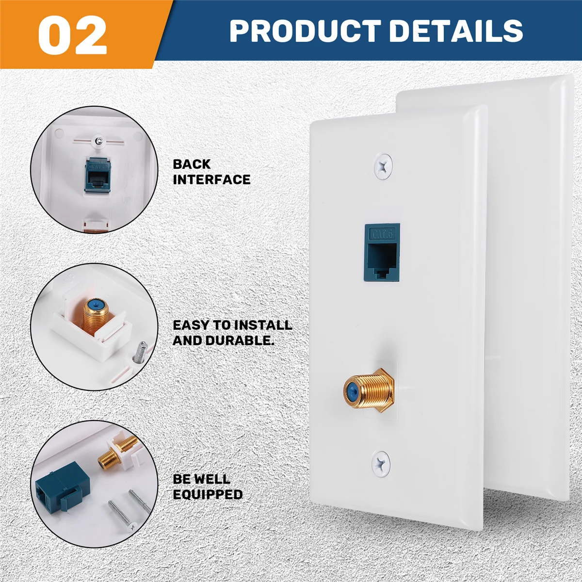 SMIEA Presa per piastra a muro coassiale Ethernet da 2 confezioni con 1 porta Keystone Cat6 e 1 porta coassiale tipo F placcata in oro Piastre a muro RJ45