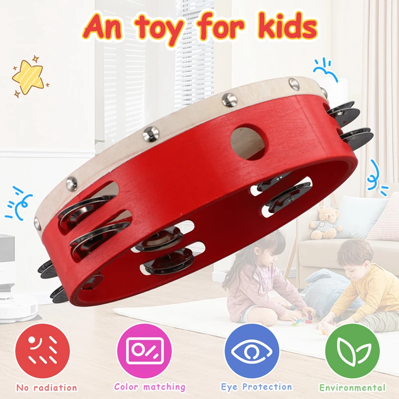 FBIL-8In Hand Held Tambourine Drum Bell Metal Jingles Percussion Musical Toy For KTV Party Kids Games