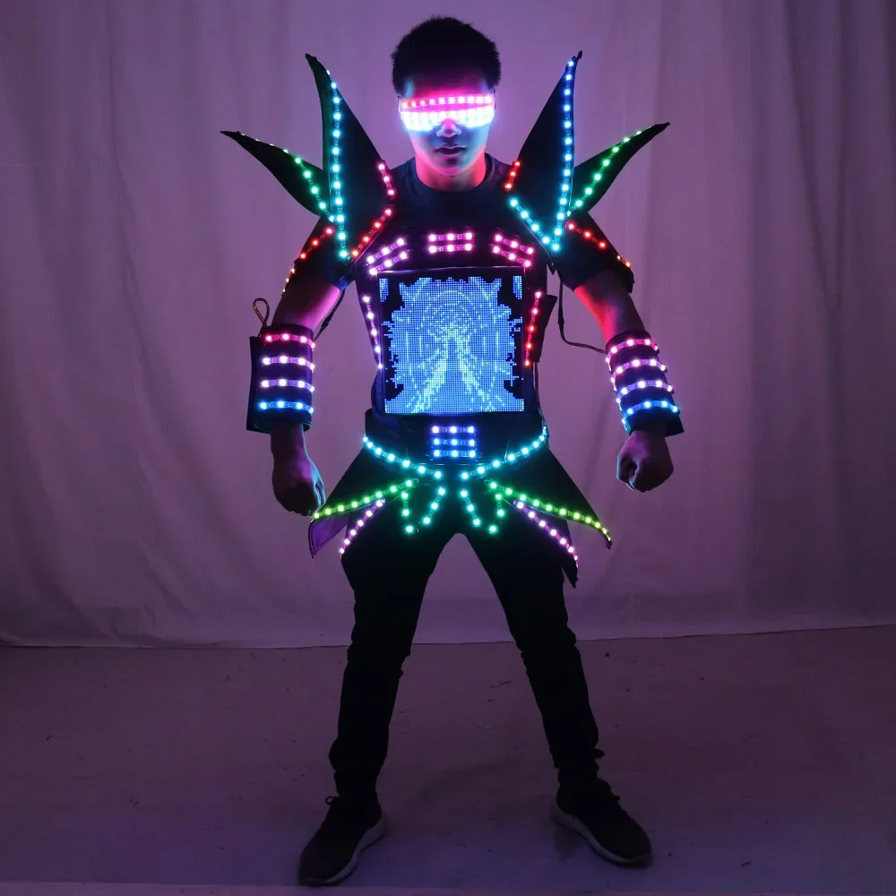 Full Color LED Robot Display Costumes Party Performance Wear Armor Suit Color Light Clothe Nightclub Show Outfits Helmets  Dress