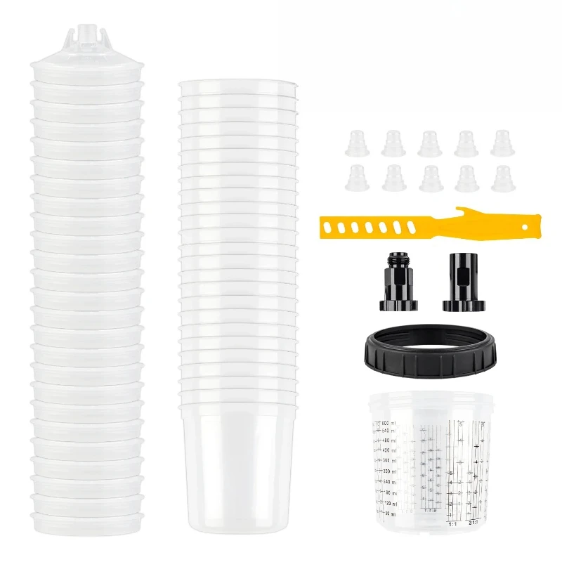 10/25Pcs Spray Gun Paint Mixing Cup 3/8 Thread H/O Spray Gun Tank 20.3 oz/600ML Disposable Paint Cup with Spray Gun Cup Adapter
