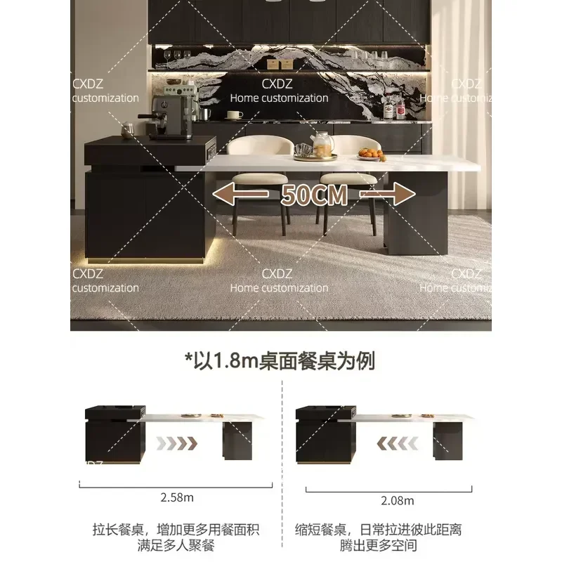 Retractable Kitchen Island Dining Table with Built-in Steam Oven Modern Italian Style High End Integrated Counter for Home