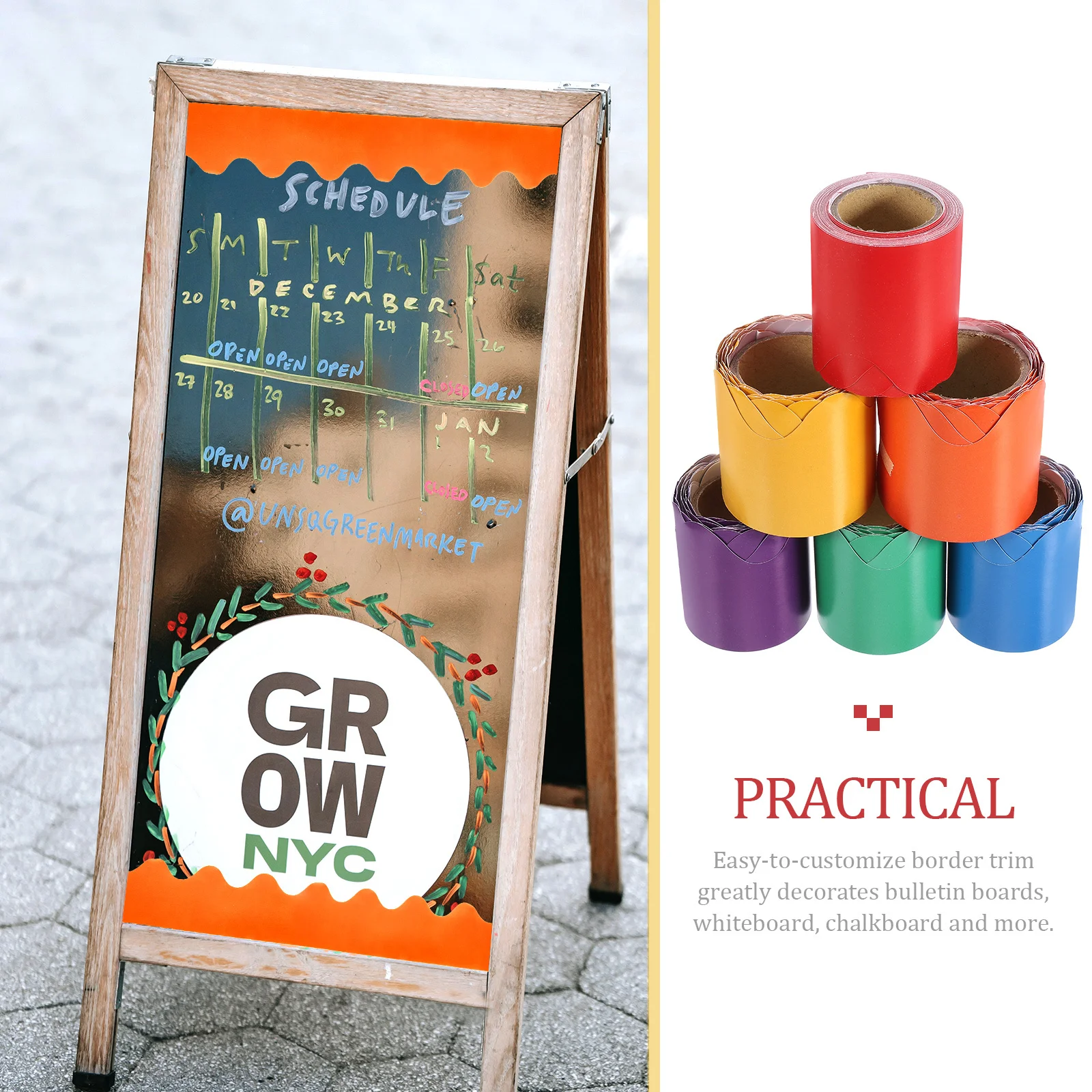 

6 Rolls Wave Style Blackboard Border Stickers Self-Adhesive Classroom Border Paper Bulletin Board Decor Wear-Resistant Trim