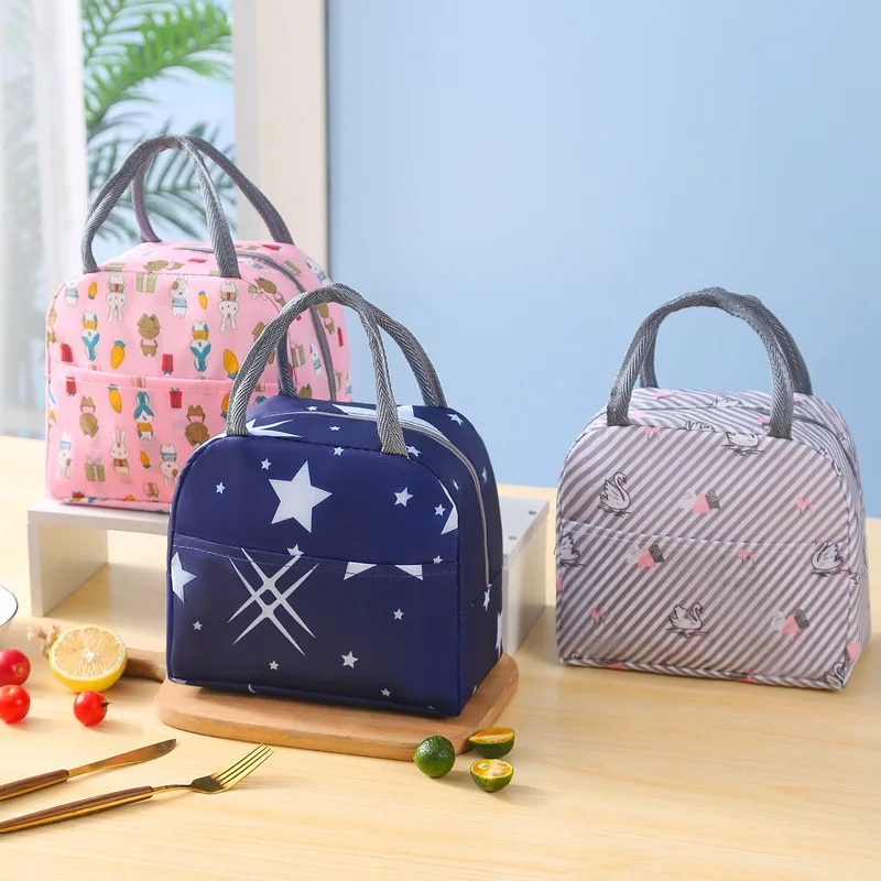 1pcs Zipper Thermal Lunch Dinner Bag Canvas Handbag Picnic Cooler Bag Breakfast Box School Children Lunch Storage Tote Food Bags