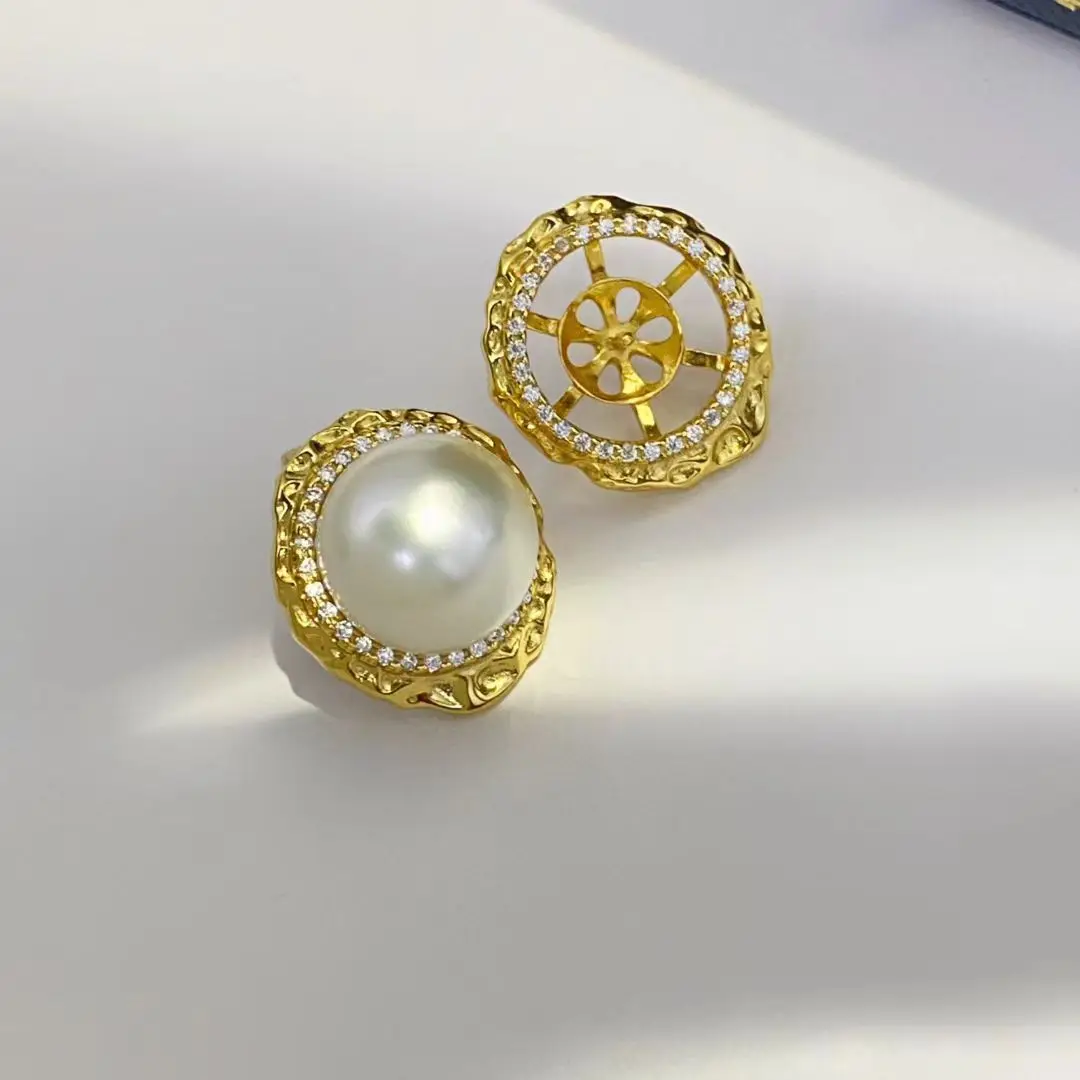 

Wholesale S925 Sterling Silver Earrings Mount Findings Settings Base Mounting Parts Accessory for 11-12mm Pearls 5 pairs/lot