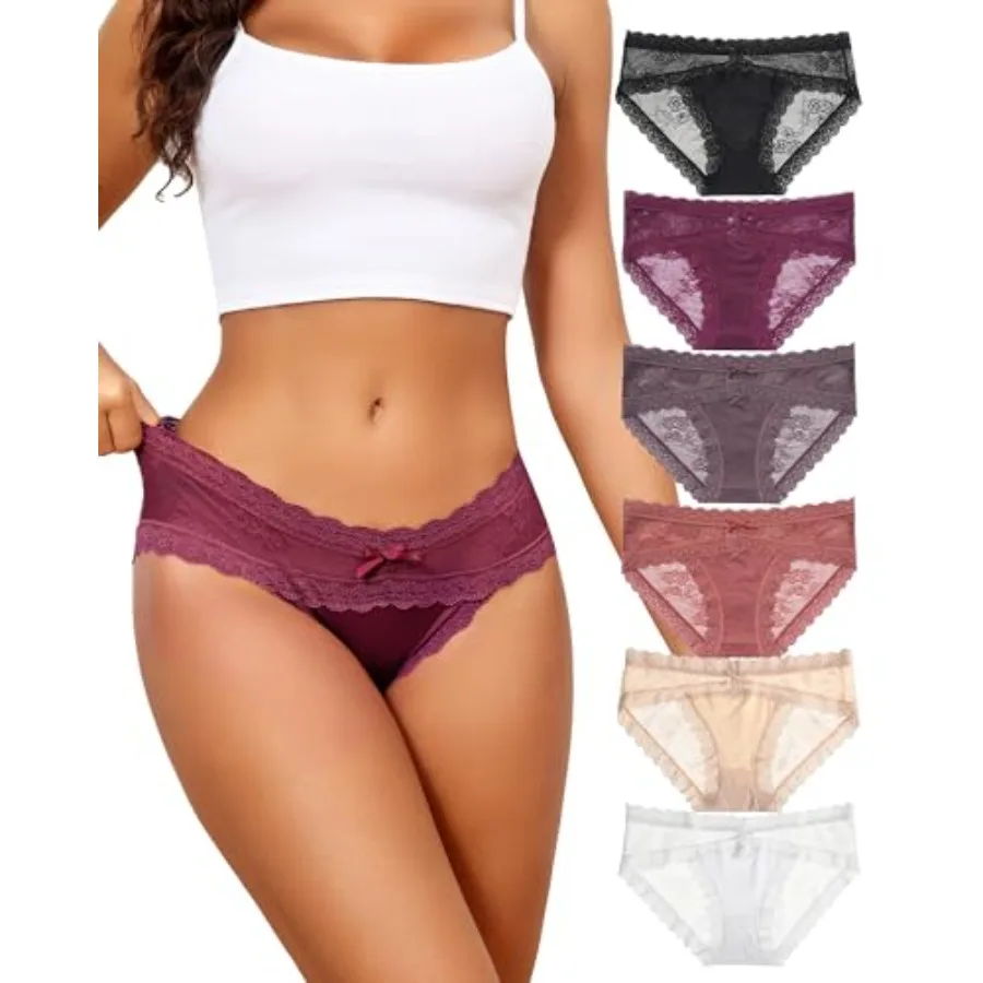 

LEVAO Womens Underwear Low Rise Stretch Bikini Lace Cheeky Panties Hipster Ladies Briefs S-2XL