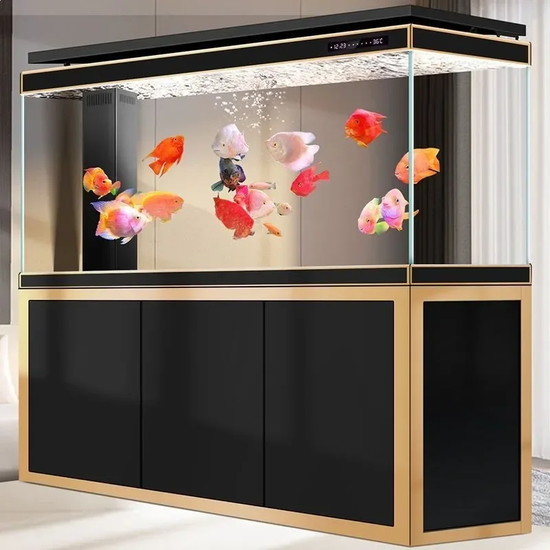 2025 New High End Light Luxury Gold Crystal Ultra White Arowana Tank Living Room Office Bottom Filter Medium Large Screen