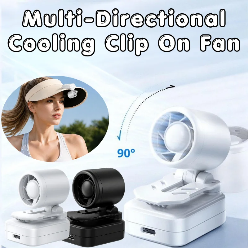 Multi-Directional Cooling Clip On Fan For Outdoor Camping 3 Speeds Rechargeable Handheld Fan Summer Portable Hat Clip Fan