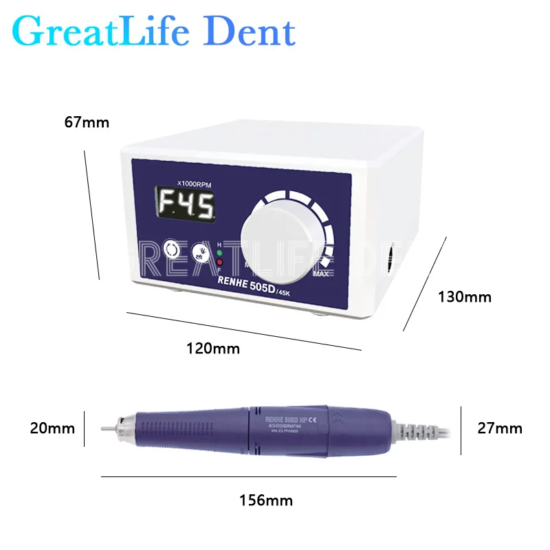 GreatLife Dent Renhe 505D 45K 90W 45000RPM Nail Polishing Manicure Pedicure Nail Drill Machine Carbon Brush Handpiece Micromotor