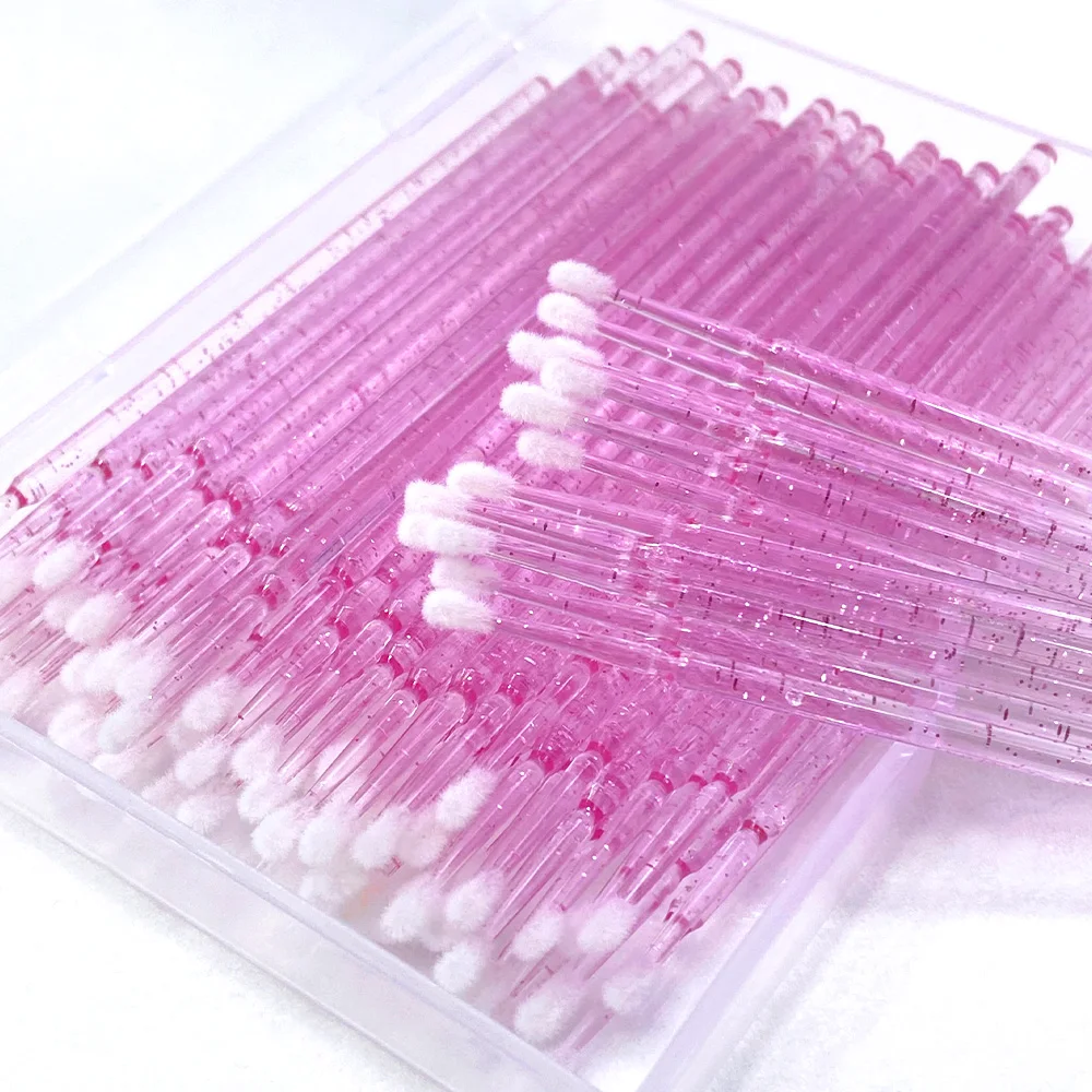 100개입 박스 포장 마이크로 브러쉬 크리스탈 속눈썹 제거 면봉 마이크로브러쉬 마스카라 완드 어플리케이터 메이크업 브러쉬 속눈썹 연장