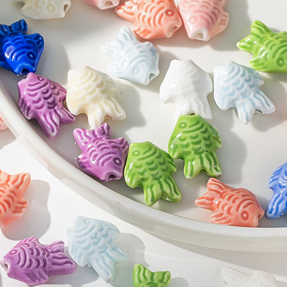 5 pz 19x15mm Grande Porcellana Ceramica Pesce Perline Sparse Perline Colorate per Il Braccialetto Dell'orecchino Della Collana Gioielli FAI DA TE Artigianato Fare