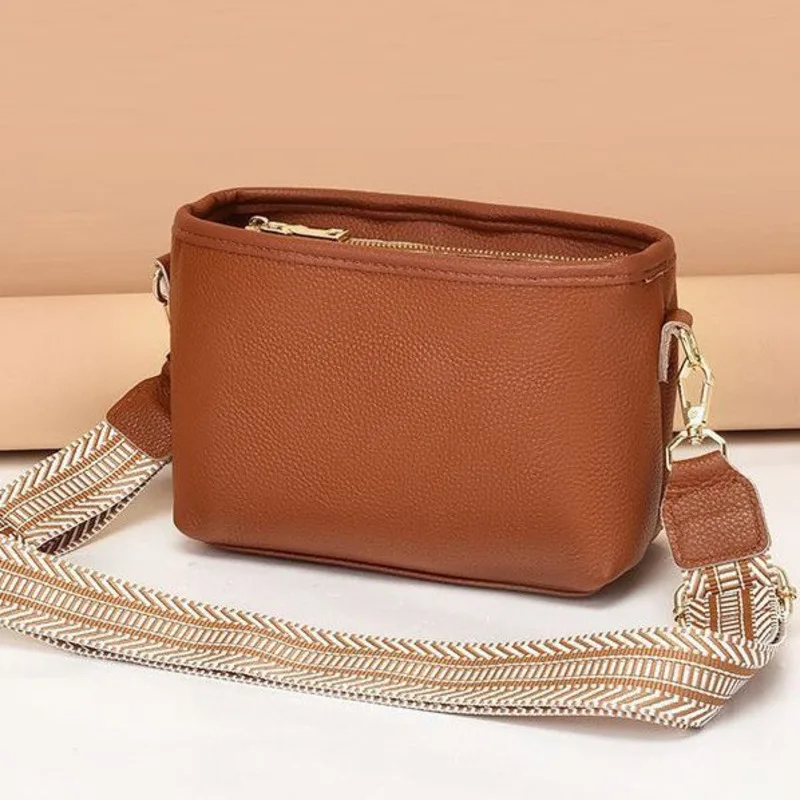 Brede Riem, Crossbody Echt Lederen Vierkante Toplaag, Koeienhuid Enkele Schouder Zacht Leer, Veelzijdige Damestas, Trendy,