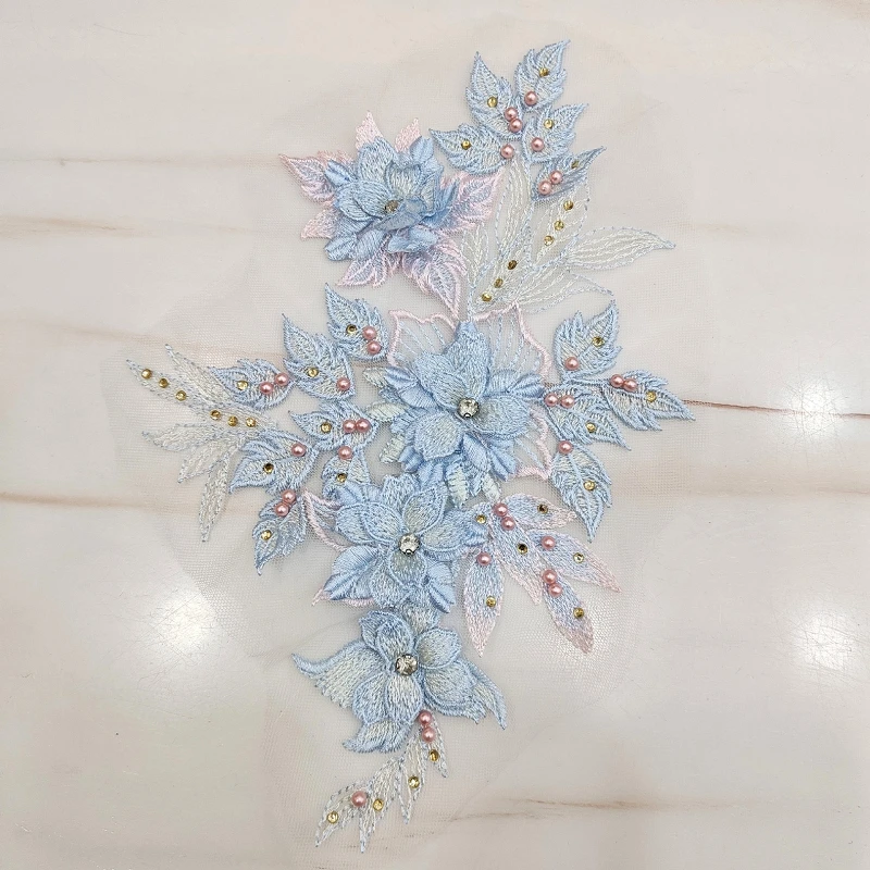 10Pieces Polyester Lace Embroidery 3D Embroidery Flowers Polyester Silk Hollow DIY Lace Accessory Appliques