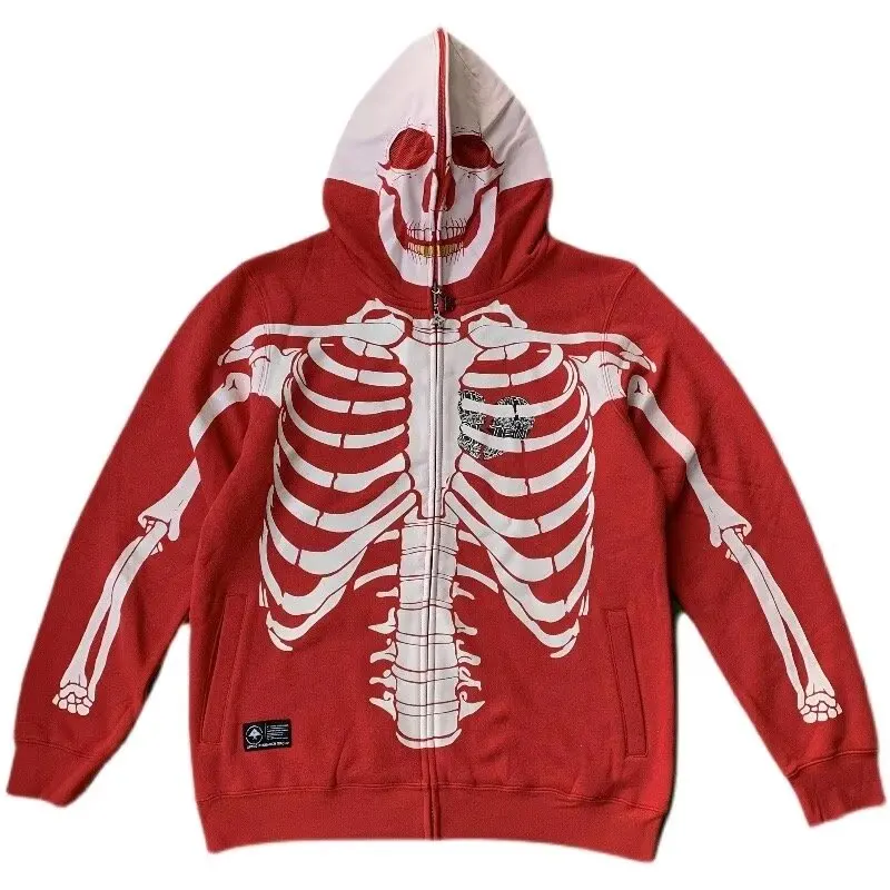 Y2k Fashion Zip Up Hoodie Halloween Skull Theme Pullover Hoodies Oversized Sweatshirt Punk Harajuku Sweatshirt Oversized Top