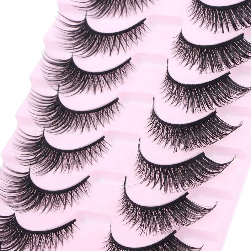 Cat Eye False Eyelashes 10 Pairs Fluffy Faux Mink Natural Volume Lashes Waterproof for Summer Outdoor Use