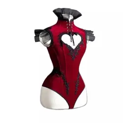 Red Cutout Love Strap Bodysuit Cosplay Sexy Gogo Costume Women Jazz Dance Outfit Bar Nightclub Dj Ds Stage Performance Wear