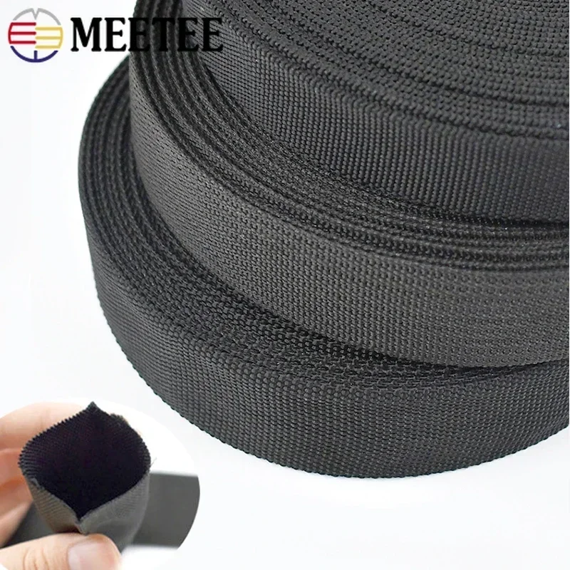 5/10M 1.6mm Thick Black Nylon Webbing Tapes 20-50mm Bag Strap Ribbon Hollow Tubular Garment Decor Band DIY Sewing Accessories