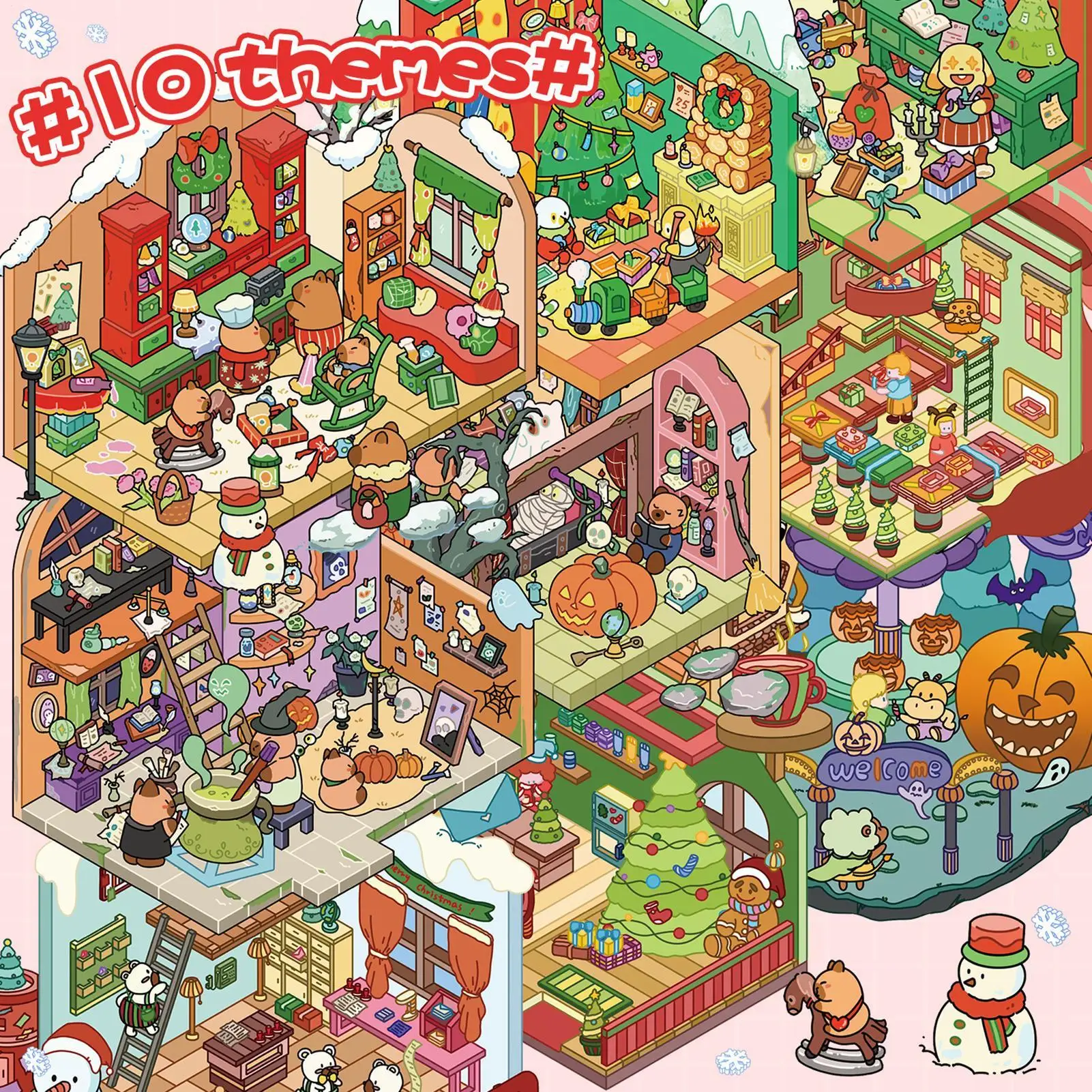 Nastri decalcomanie per scene adesive Adesivo estetico di Natale e Halloween Scene 3D Adesivi per scene in miniatura di cartoni animati Adesivi per scene 3D