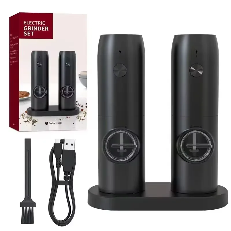 Molinillo de sal y pimienta eléctrico con carga USB, molinillos de especias automáticos recargables y ajustables, herramientas de cocina