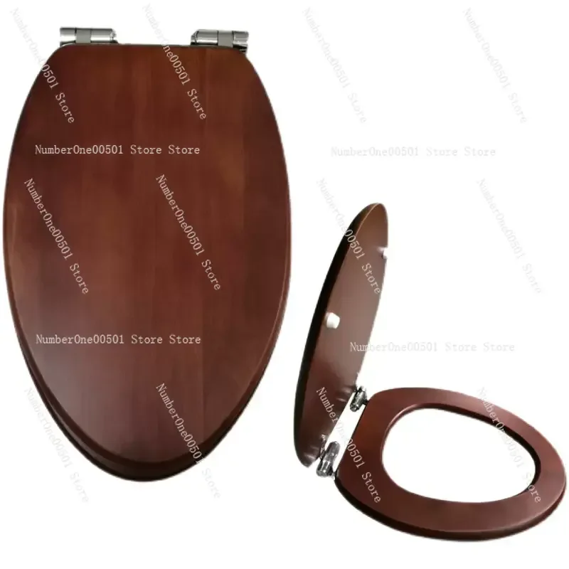 OUV-Universal Thickened Seat Ring, Solid Wood Toilet Seat Cover, Black Walnut, Stainless Steel, Cushioning, Sagging Hinge Seat