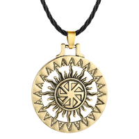 Slavic Kolovrat Sun Symbol Pendant Necklace For Men Women Viking Black Rope Chains Nordic Amulet Jewelry Choker Talisman Gift