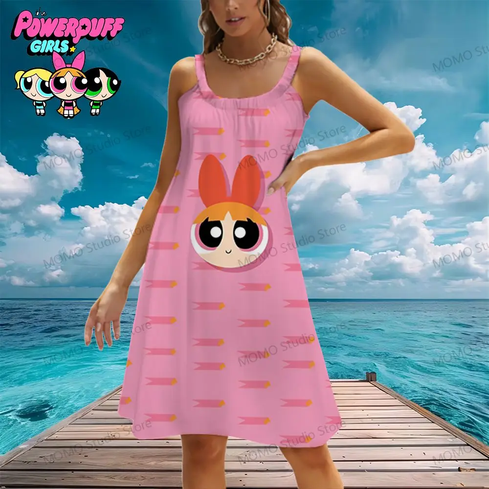 Sling The Powerpuff Girls Women's Beach Dress Fashion Elegant Party Dresses 2024 Y2k S-3XL Cheap Clothes Lovely Cool Summer New