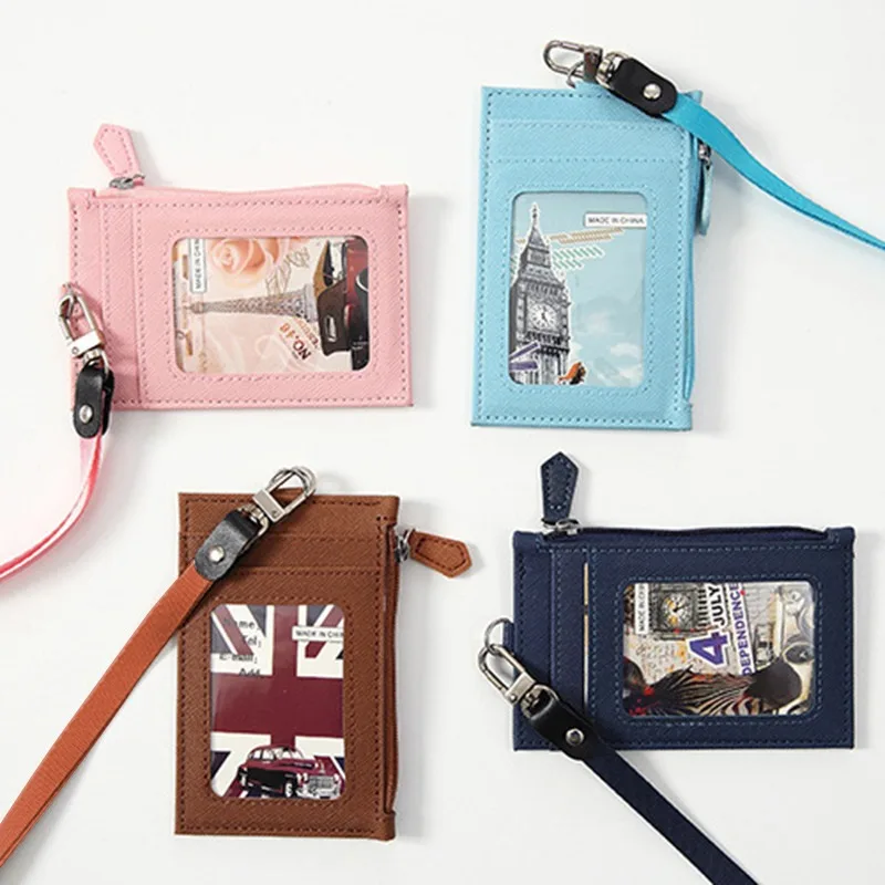 

1 шт., держатель для бейджа из искусственной кожи с шейным ремешком, студенческая сумка для карт, портмоне, чехол для карт, сумка на молнии, офисные повседневные принадлежности, новинка