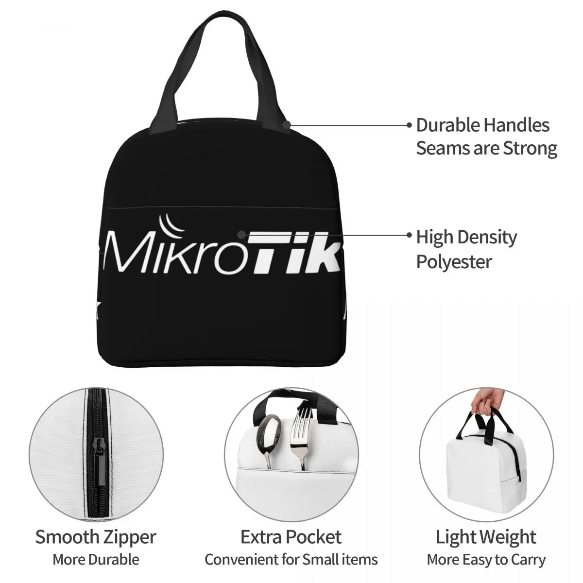 Mikrotik Logo Lunchtas Unisex Draagbare Koeler Geïsoleerde Lunchbox Food Bento Box