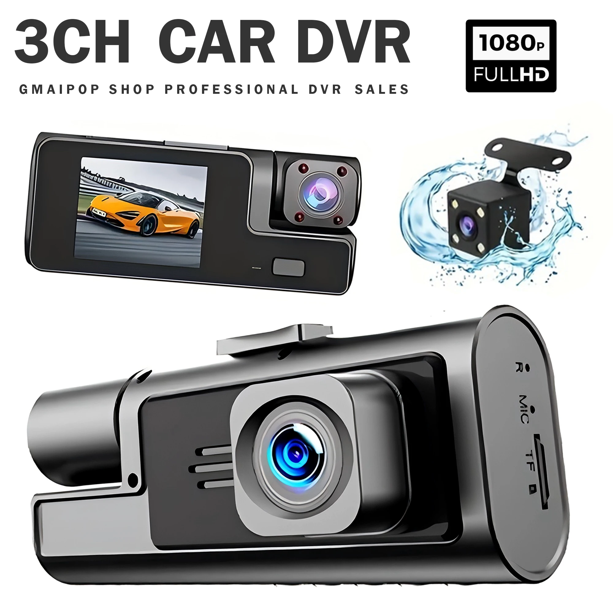 Dash Cam a 3 canali per auto Black Box Camera Car DVR 1080P videoregistratore telecamera per retromarcia 24h parcheggio Car DVR accessori per auto