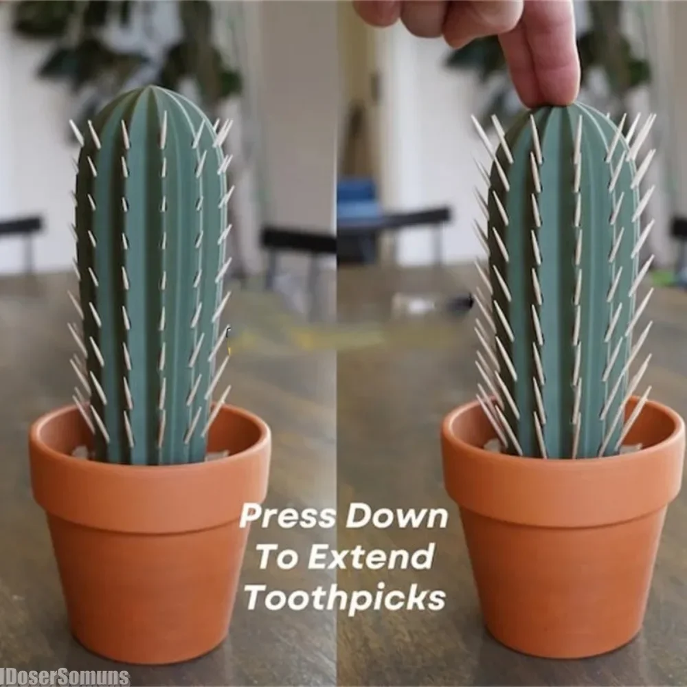 

3D Printed Cactus Toothpick Dispenser for People Who Can't Keep Plants Alive Decor House Plant Holder Decoration Crafts 2024 New