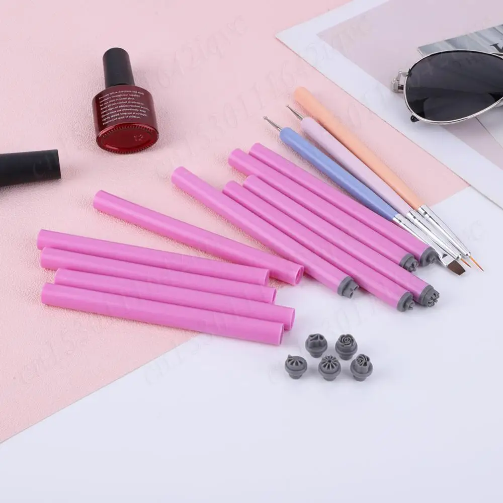 6/10/15PCS Nail Art Stamp Pen Set W/ 3 Nail Art Brushes Nail Art Pen Set Nail Stamp Pen DIY Nail Art Tools for Girls and Women