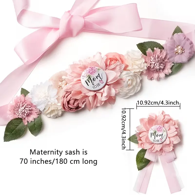 3-teiliges Schwangerschafts-Gürtelset mit Blumen und Blättern für Jungen und Mädchen, Geburtstagsfeier, Babyparty, Geschlechtsenthüllung-Dekoration – Detail 4
