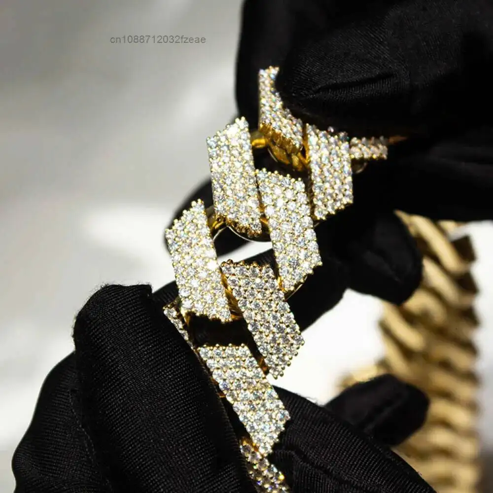 Luxury Hip Hop Jewelry 925 Sterling Silver 24mm 4 Rows Vvs Moissanite Iced Out Moissanite Chain Cuban.