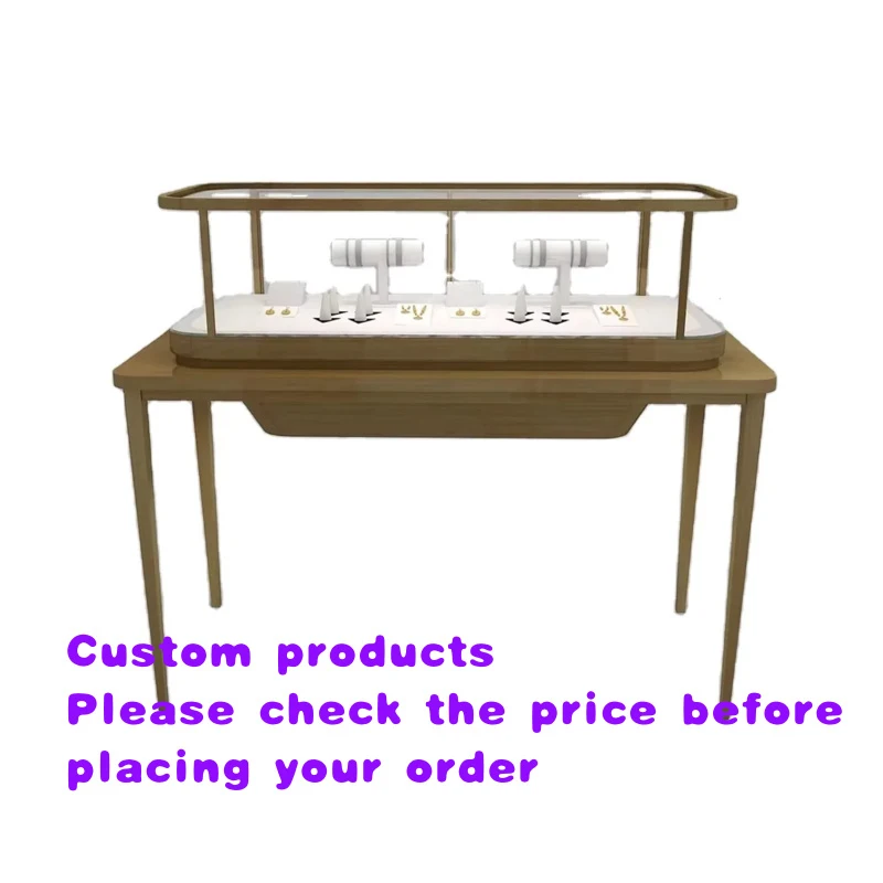 custom.Fast Stainless Steel Jewelry Display LED Light Cabinet Counter Round Shop Furniture Showcase