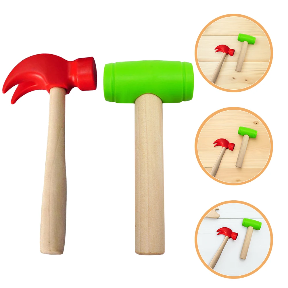 2 Pcs Simulation Repair Tool Small Maintenance Mallet Toy Wooden Claw Fake Pretend Plastic