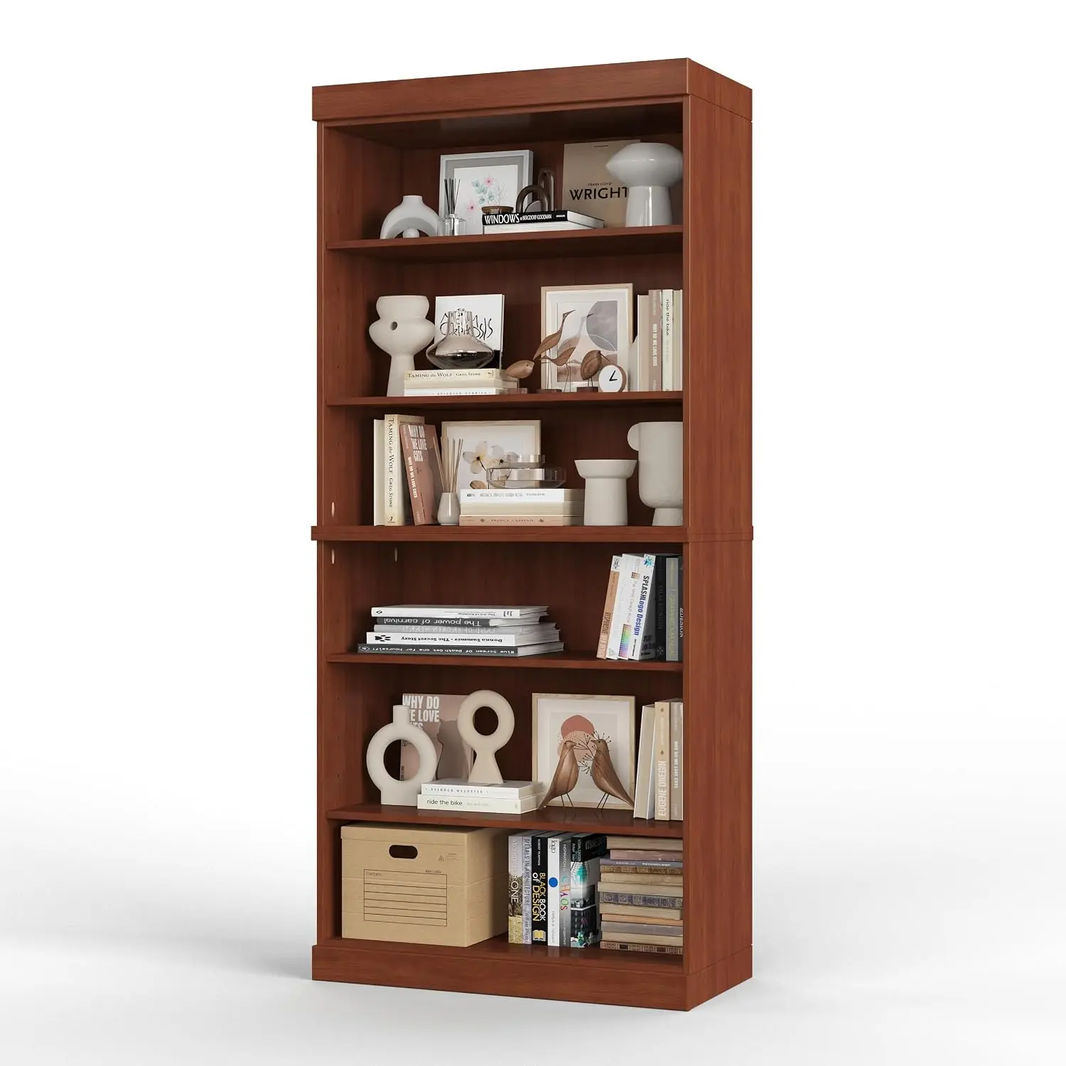 Solid Wood 6-Tier Bookcase Stackable Modular Bookshelf 71.5